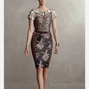 Byron Lars Floral Pencil Skirt in Black and Brown